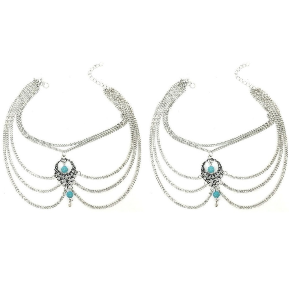 NEW Turquoise Anklet Silver Ankle Chain Set